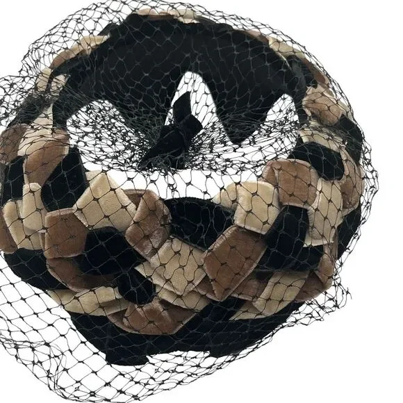 Cocktail Hat Vintage Velvet Ribbon Women's 50s Mesh Veil Open Top Retro Chic